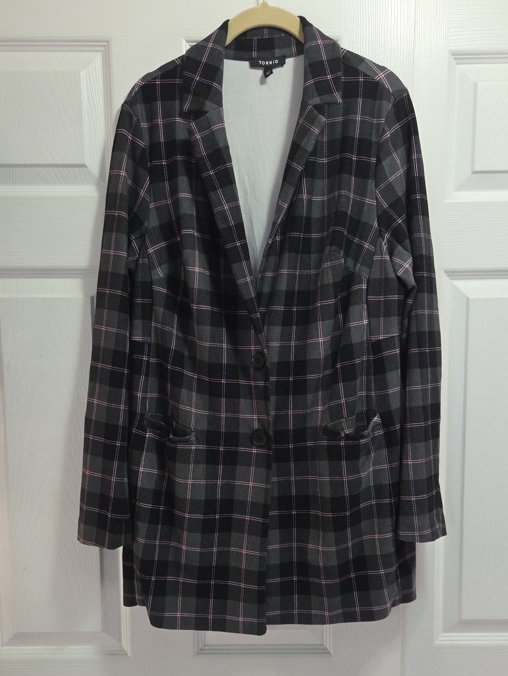 torrid Black and Gray With Pink Plaid Tailored Blazer